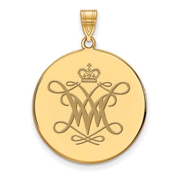 14k Gold Plated Silver William and Mary XL Enamel Disc Pendant